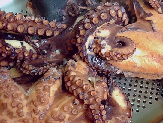 Den Octopus auf einem Abtropfgitter für einige Minuten abtropfen lassen