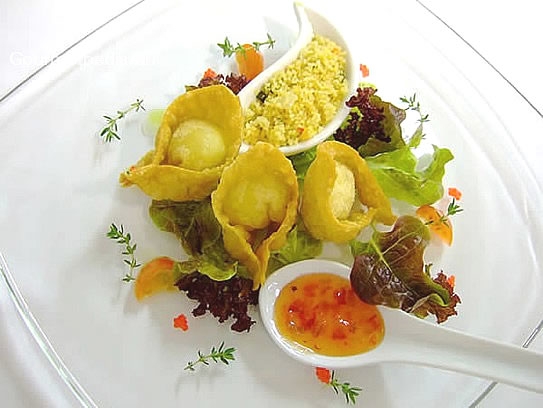 Ravioli fritti, Wonton con cuscus di verdure