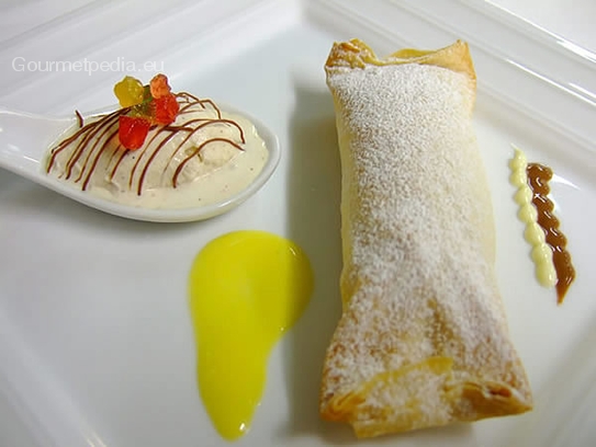 Viennese date strudel with ginger bread ice-cream