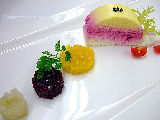 Tureen of beetroots with three kinds of tartare and horseradish cream