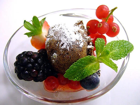 Marinated wild berries with chocolate croquette