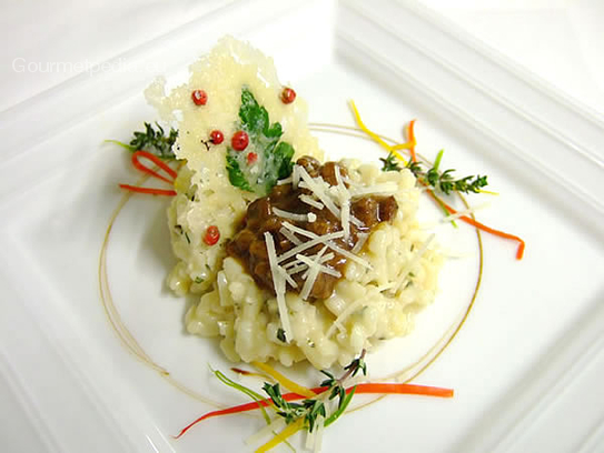 Risotto aux herbes fraiches et ragoût de gibier