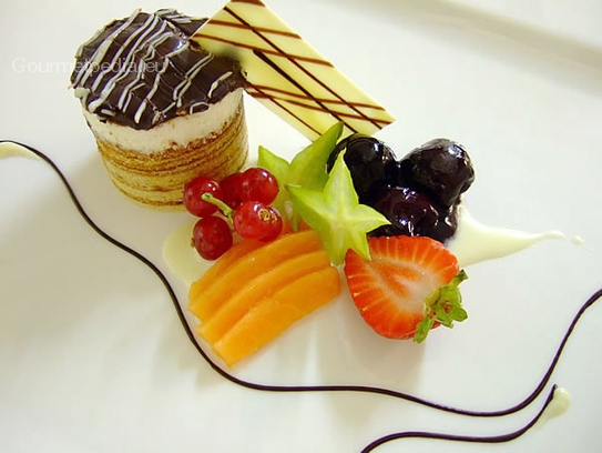 Chocolate mousse in log with fresh fruits