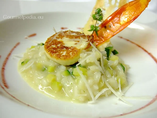 Risotto di zucchini con formaggio Taleggio grigliato