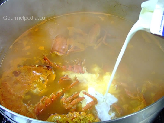 Den Hummerfond etwas einkochen lassen und mit Sahne aufgießen, aufkochen, durch ein Sieb passieren und bis zur gewünschten Menge einreduzieren, dann leicht binden und abschmecken